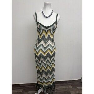 Almost Famous Women’s Chevron Crochet Knit MaxiSwimsuit Coverup/Dress 1XL Sheer